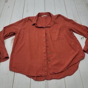 Given Kale linen blend burnt orange button down top shirt lagenlook 2x